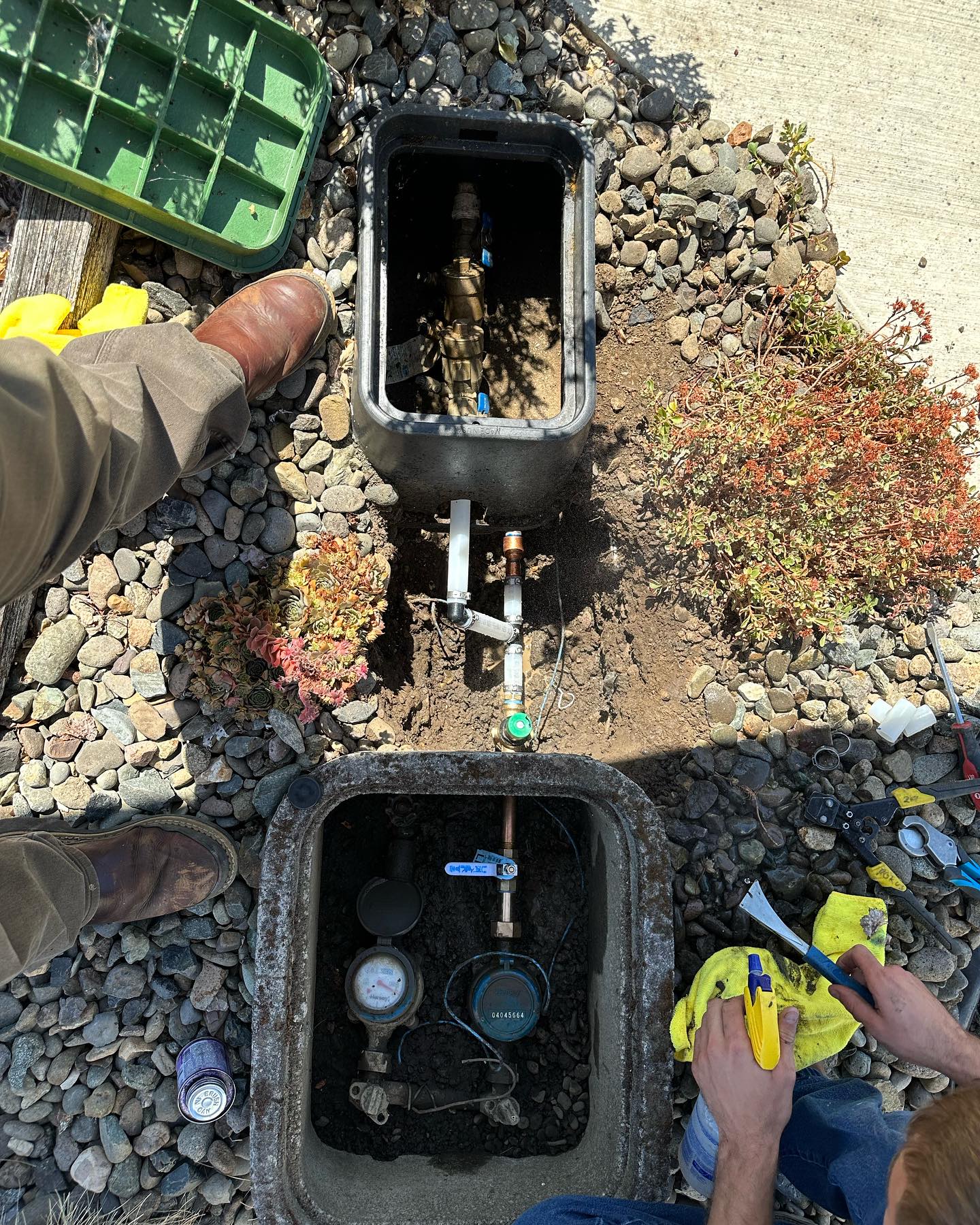 Water meter box and backflow connection